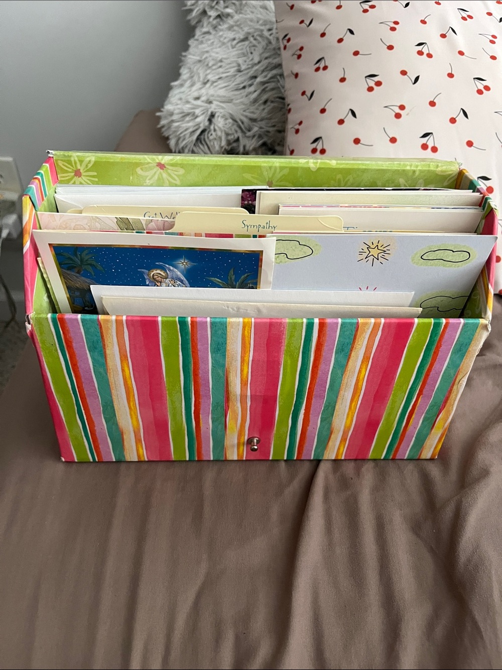 Green Decorative greeting card Storage Box with Colorful Dots & Stripes - Picture 2 of 2